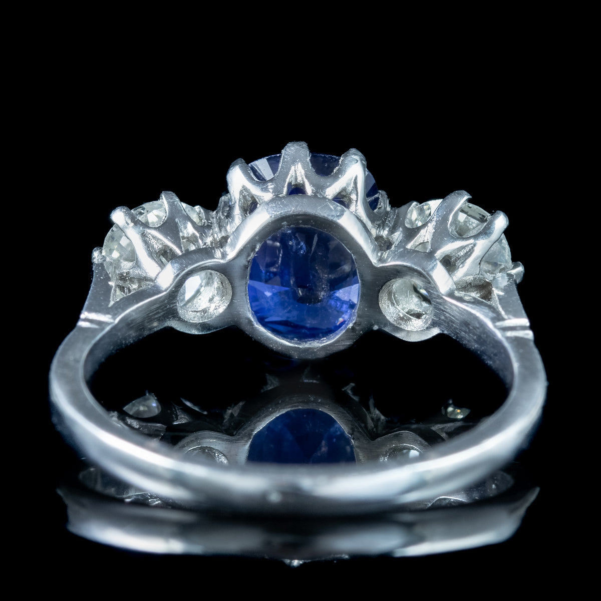 Edwardian Style Sapphire Diamond Trilogy Ring 2.7ct Sapphire 