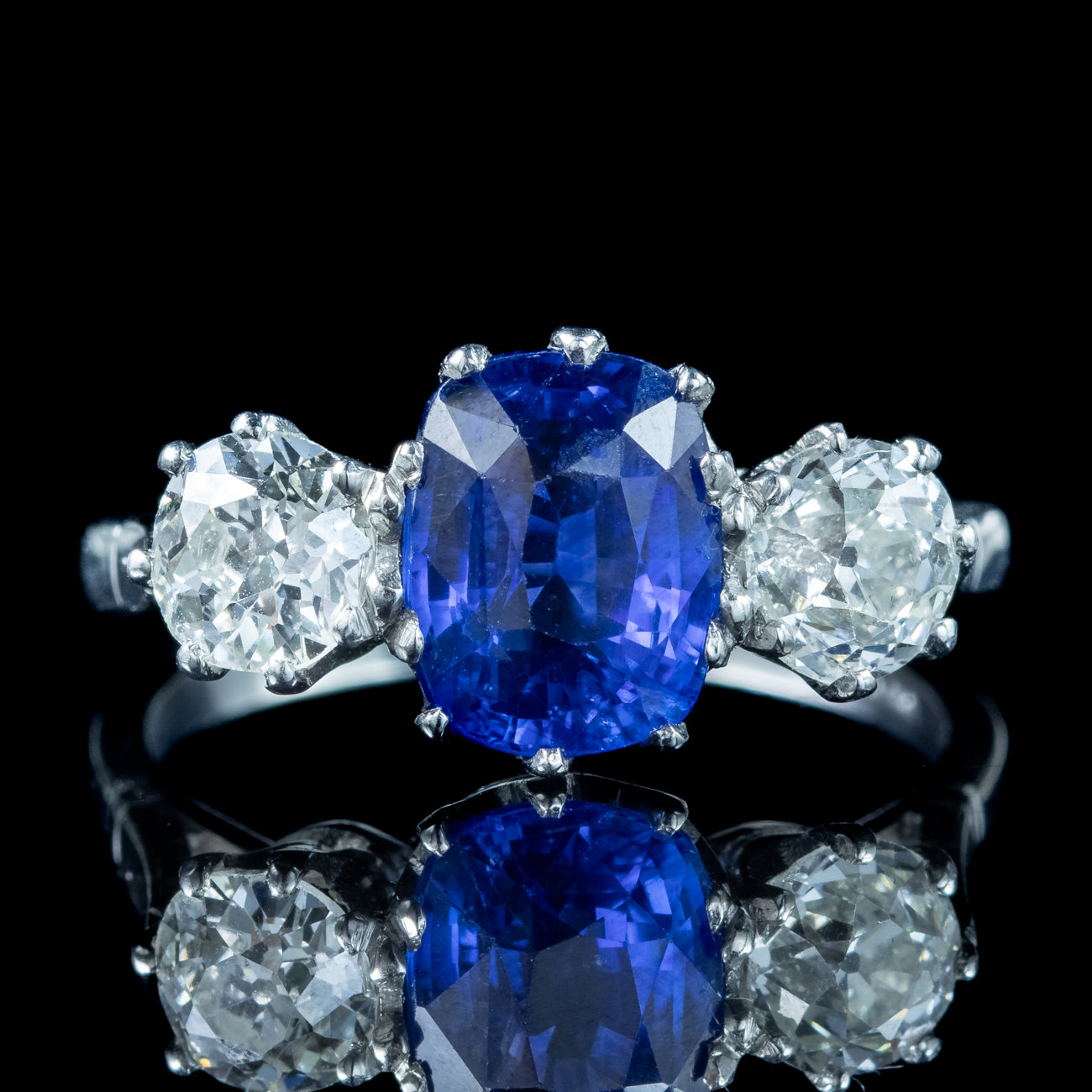 Edwardian Style Sapphire Diamond Trilogy Ring 2.7ct Sapphire Secondary image