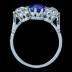 Edwardian Style Sapphire Diamond Trilogy Ring 2.7ct Sapphire 