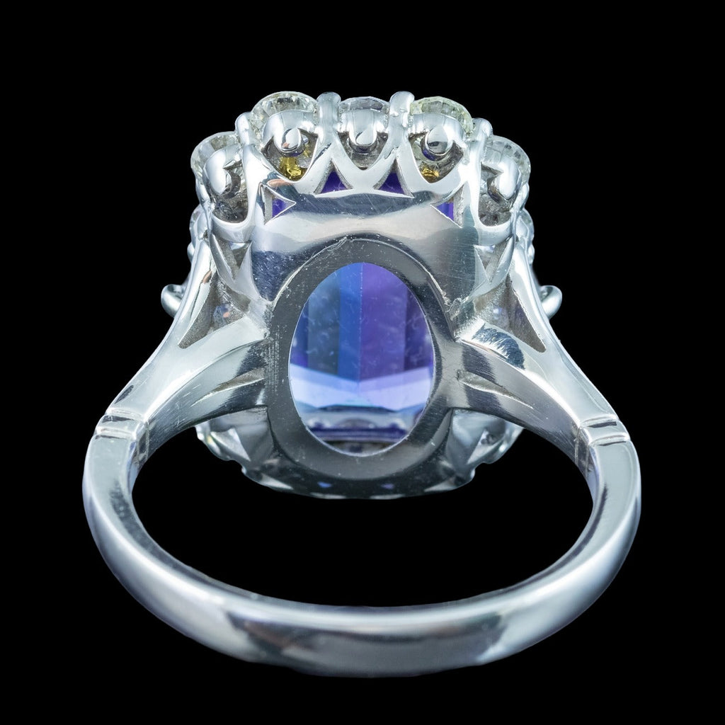 Edwardian Style Tanzanite Diamond Cluster Cocktail Ring 5.54ct Tanzanite