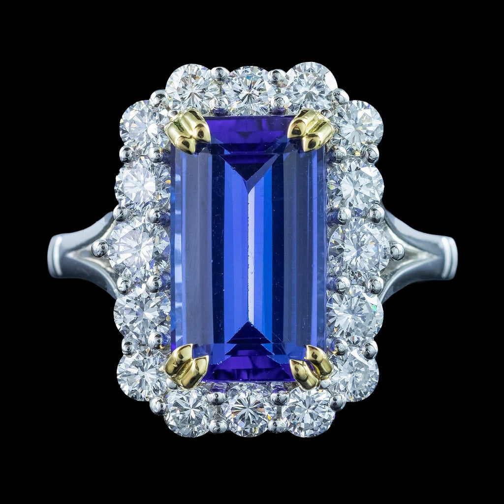 Edwardian Style Tanzanite Diamond Cluster Cocktail Ring 5.54ct Tanzanite