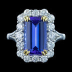 Edwardian Style Tanzanite Diamond Cluster Cocktail Ring 5.54ct Tanzanite