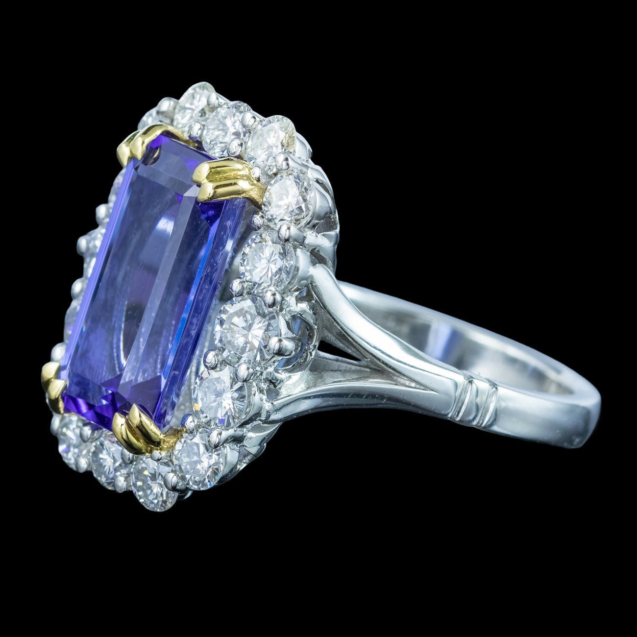 Edwardian Style Tanzanite Diamond Cluster Cocktail Ring 5.54ct Tanzanite