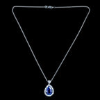 Edwardian Style Tanzanite Diamond Teardrop Pendant Necklace 8ct Tanzanite