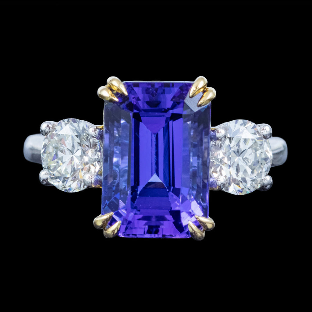 Edwardian Style Tanzanite Diamond Trilogy Ring 6.10ct Tanzanite