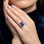 Edwardian Style Tanzanite Diamond Trilogy Ring 6.10ct Tanzanite 