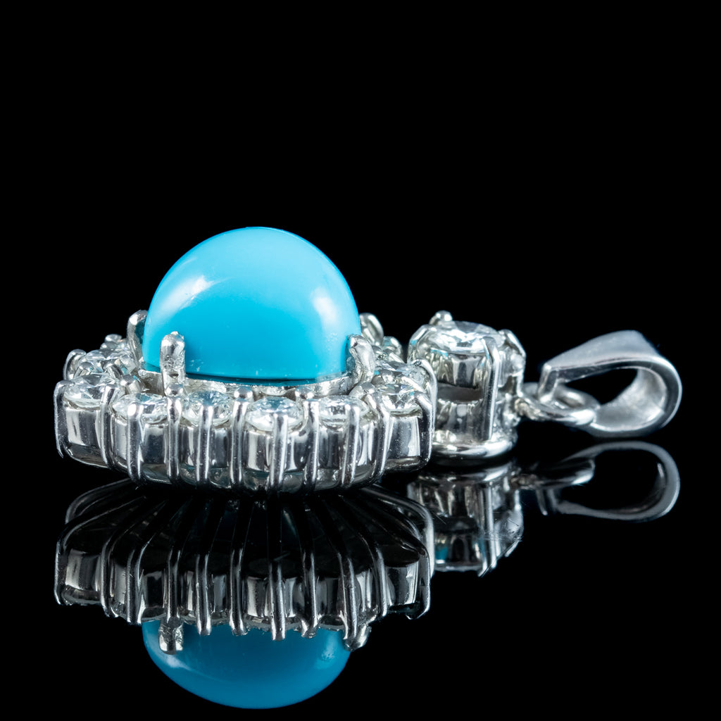 Edwardian Style Turquoise Diamond Heart Pendant Platinum
