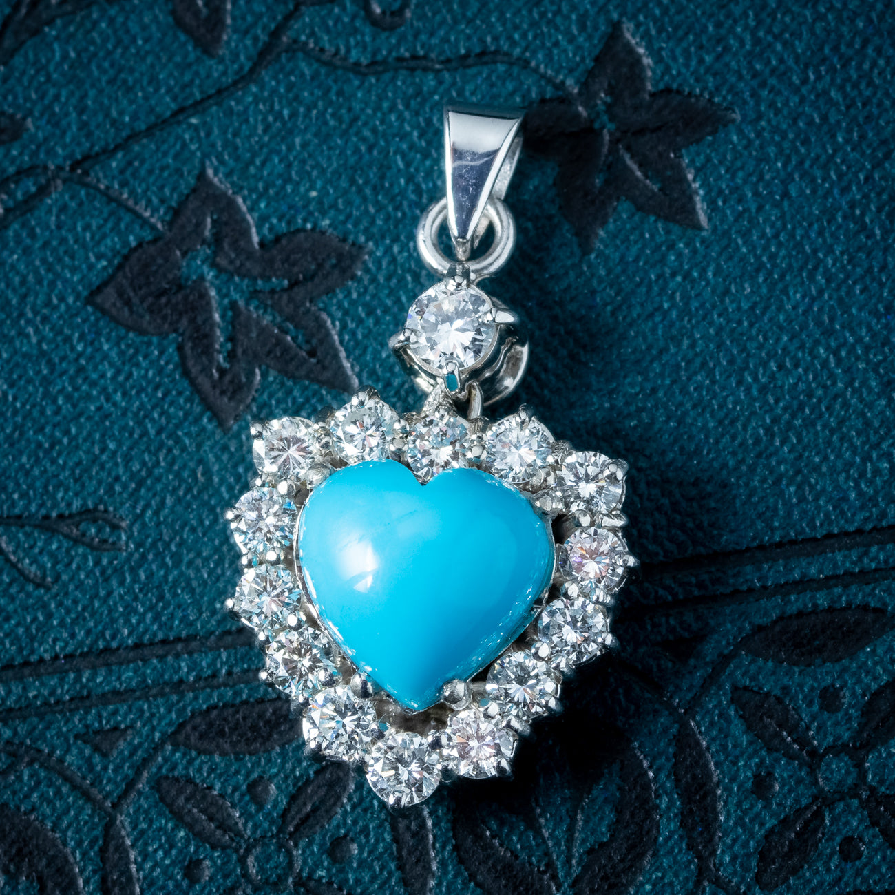 Edwardian Style Turquoise Diamond Heart Pendant Platinum Secondary image