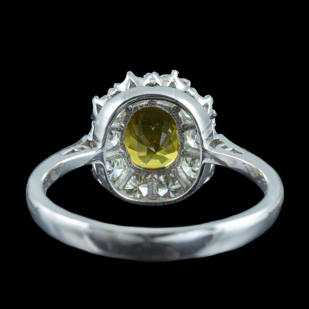 Edwardian Style Yellow Sapphire Diamond Cluster Ring 0.90ct Sapphire