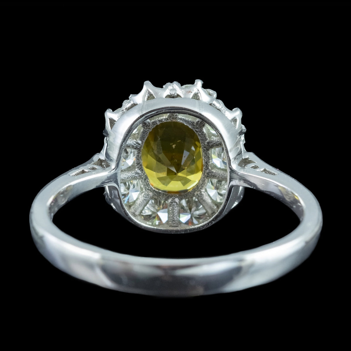 Edwardian Style Yellow Sapphire Diamond Cluster Ring 0.90ct Sapphire