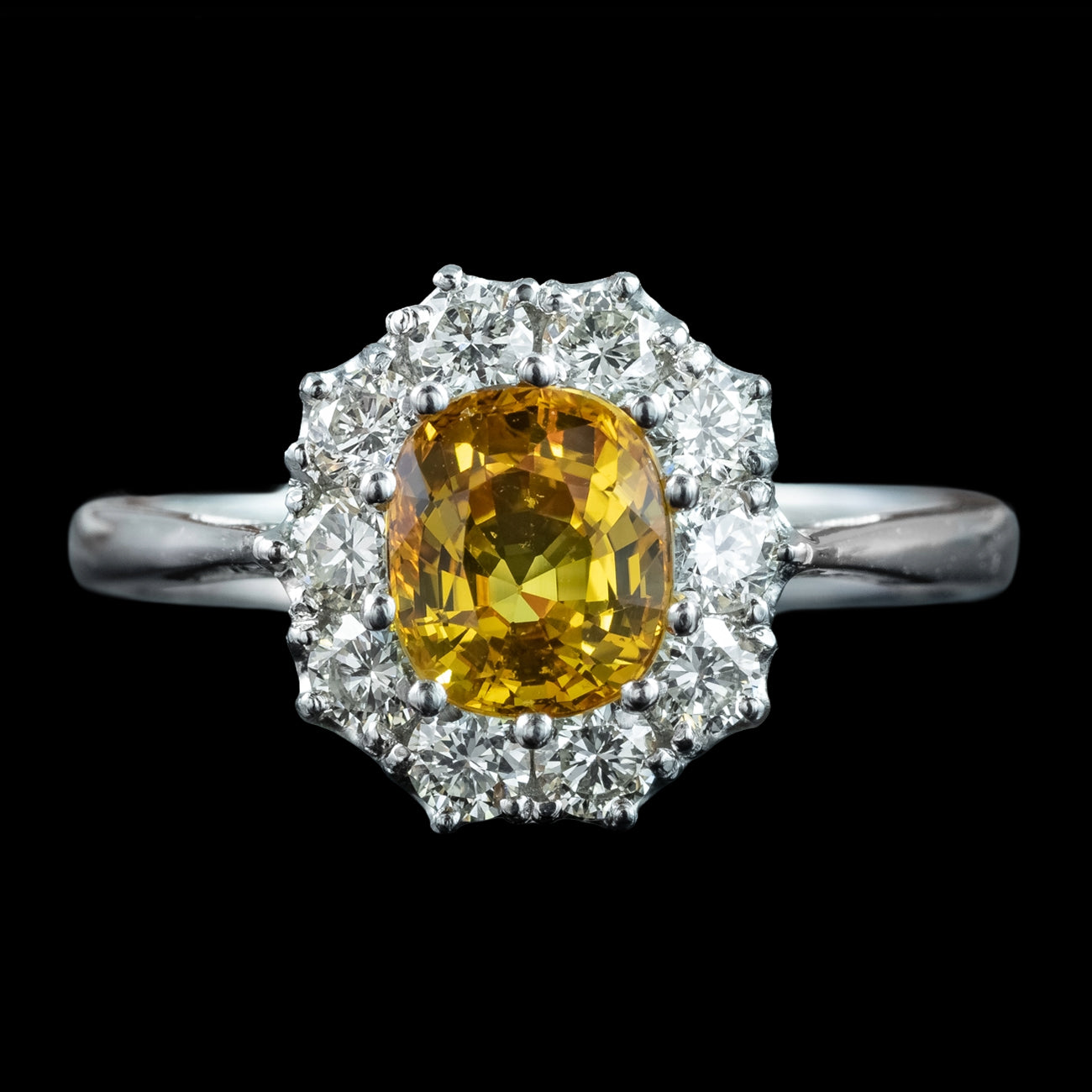 Edwardian Style Yellow Sapphire Diamond Cluster Ring 0.90ct Sapphire