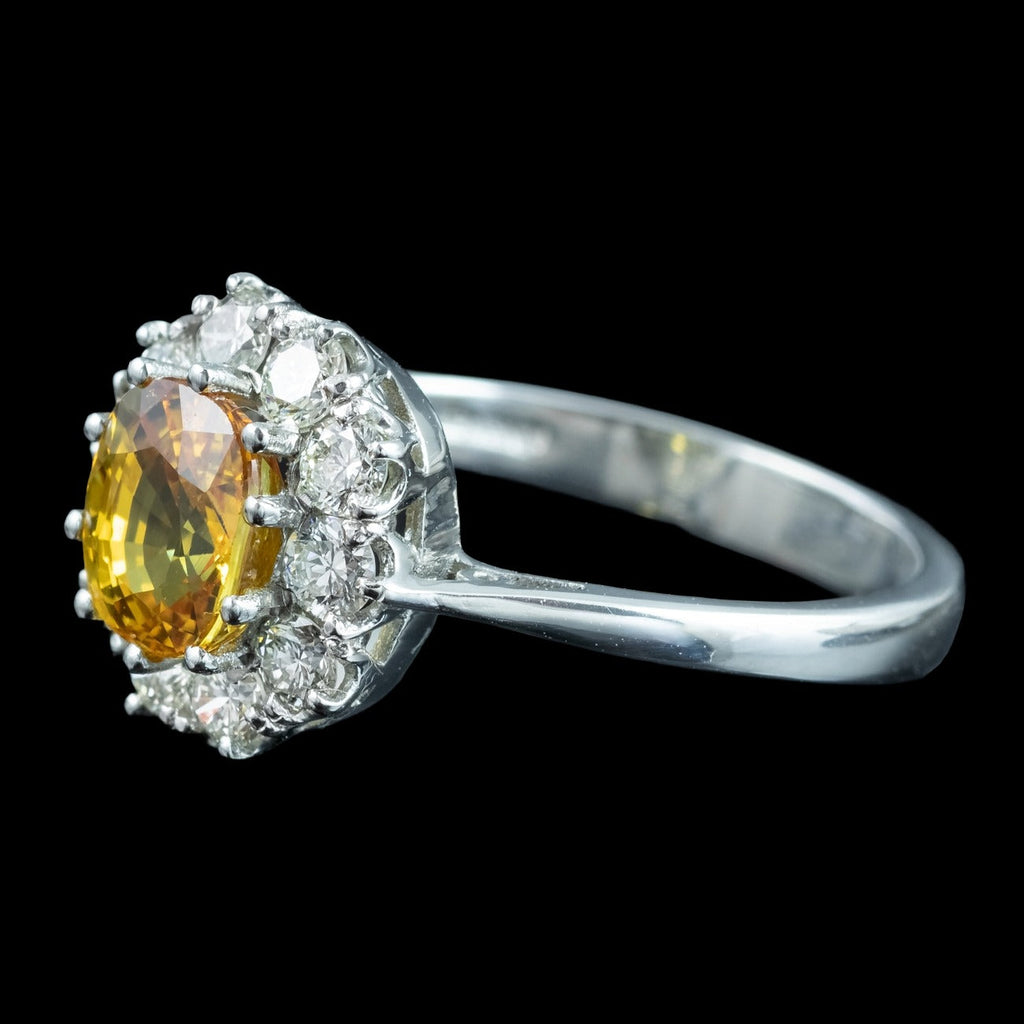 Edwardian Style Yellow Sapphire Diamond Cluster Ring 0.90ct Sapphire