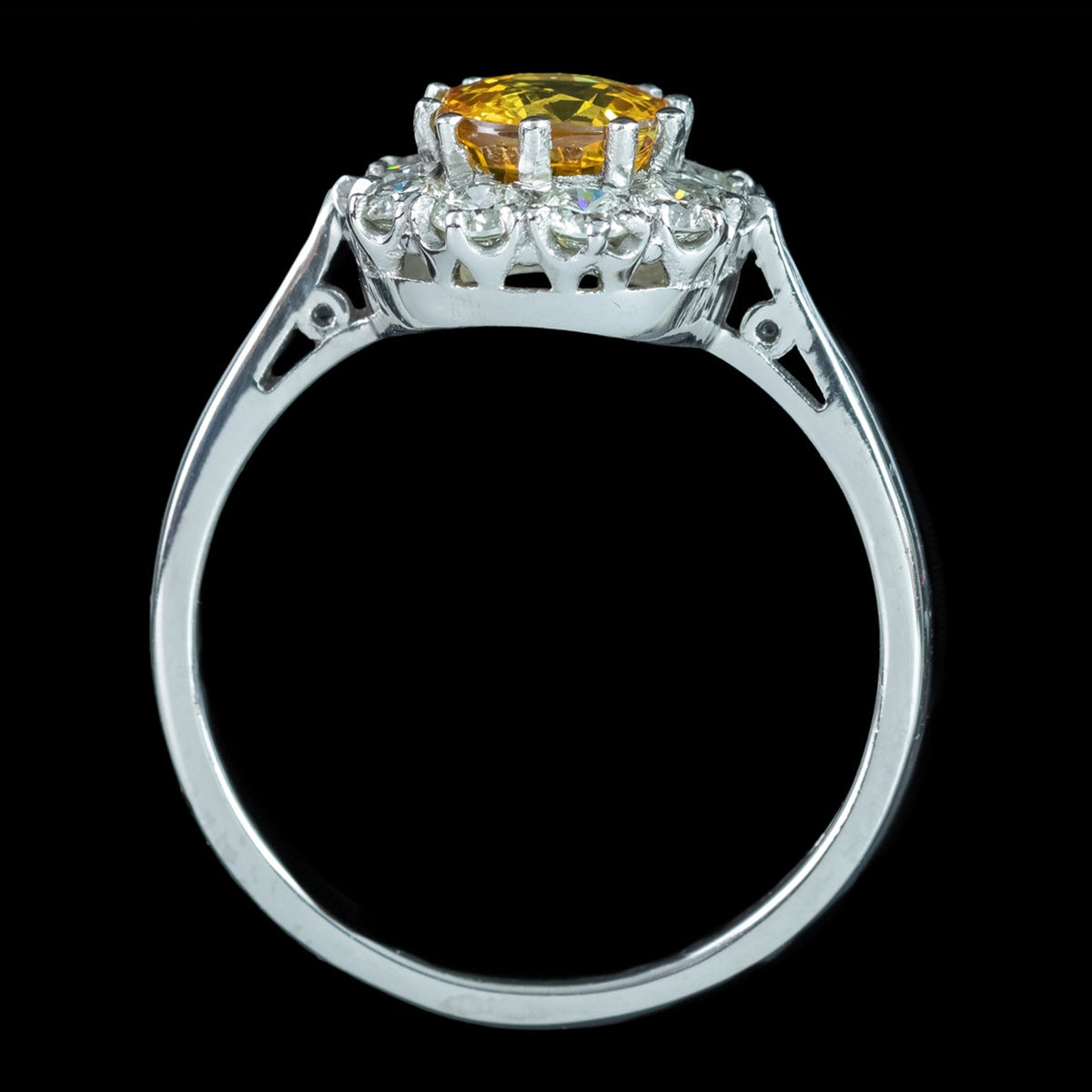 Edwardian Style Yellow Sapphire Diamond Cluster Ring 0.90ct Sapphire
