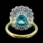 Edwardian Style Zircon Diamond Cluster Cocktail Ring 9.04ct Blue Zircon