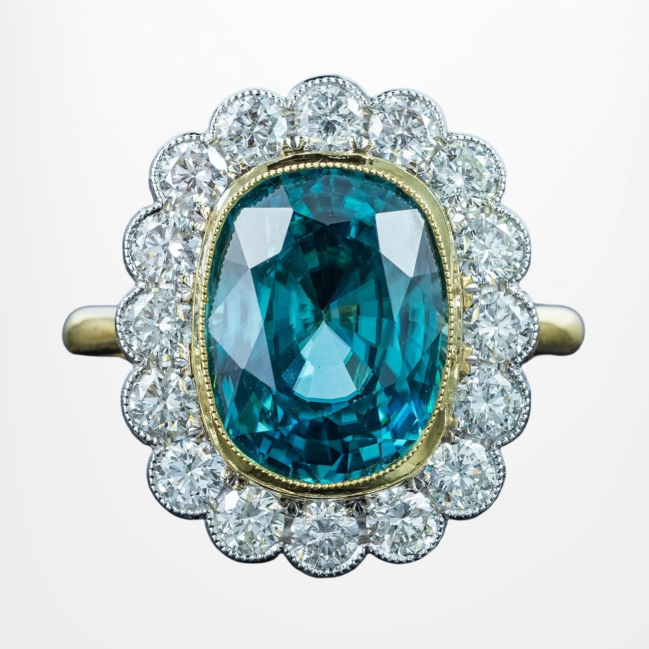 Edwardian Style Zircon Diamond Cluster Cocktail Ring 9.04ct Blue Zircon Main image