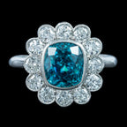 Edwardian Style Zircon Diamond Cluster Ring 5.63ct Blue Zircon