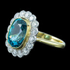 Edwardian Style Zircon Diamond Cluster Cocktail Ring 9.04ct Blue Zircon