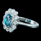 Edwardian Style Zircon Diamond Cluster Ring 5.63ct Blue Zircon