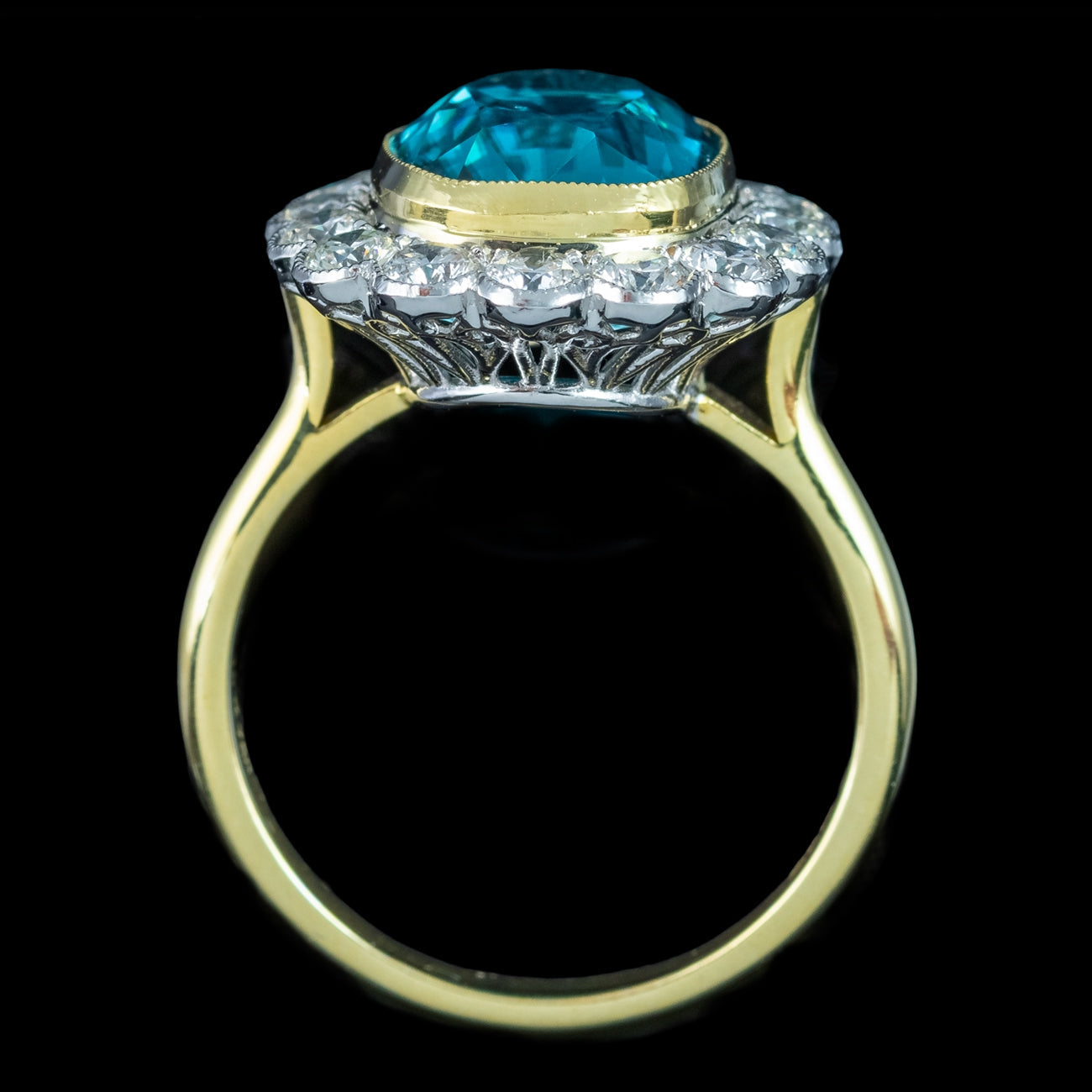 Edwardian Style Zircon Diamond Cluster Cocktail Ring 9.04ct Blue Zircon