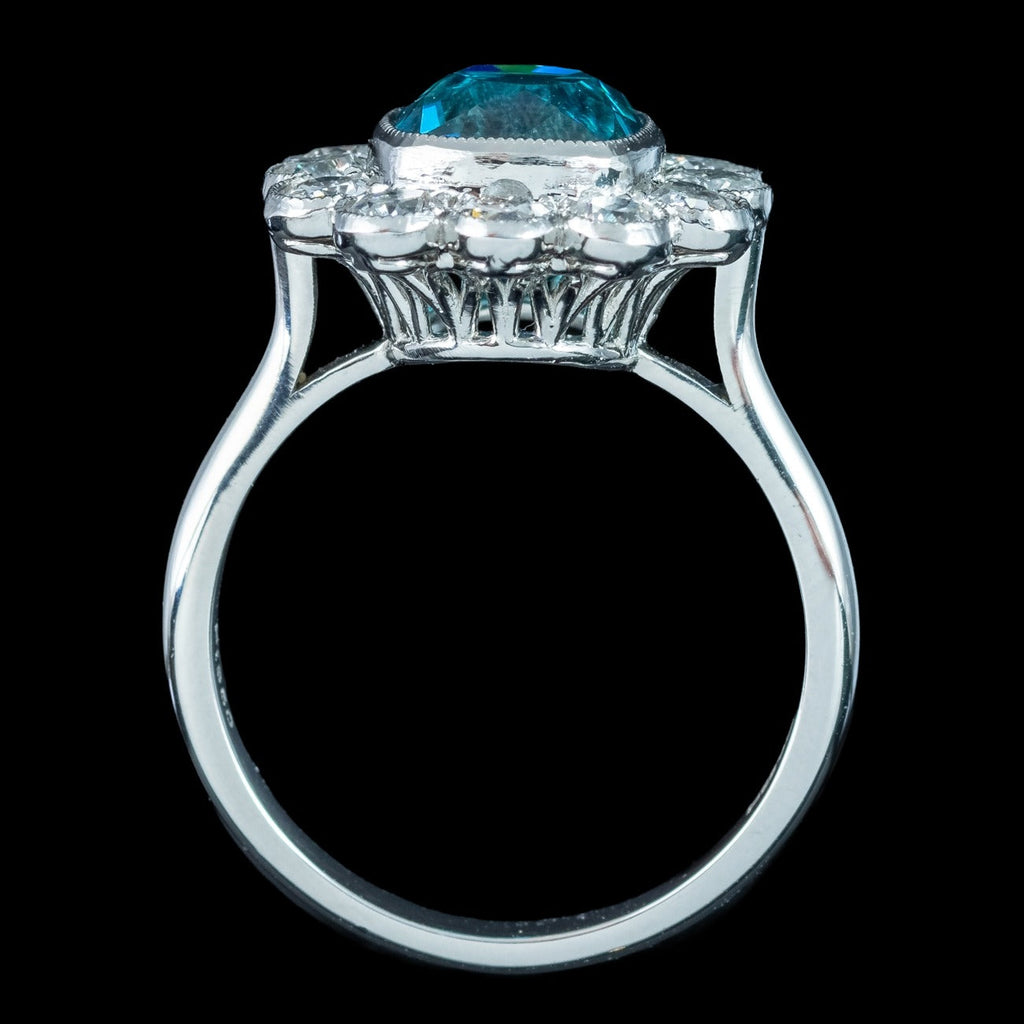 Edwardian Style Zircon Diamond Cluster Ring 5.63ct Blue Zircon