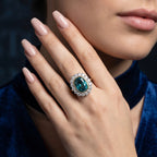 Edwardian Style Zircon Diamond Cluster Cocktail Ring 9.04ct Blue Zircon