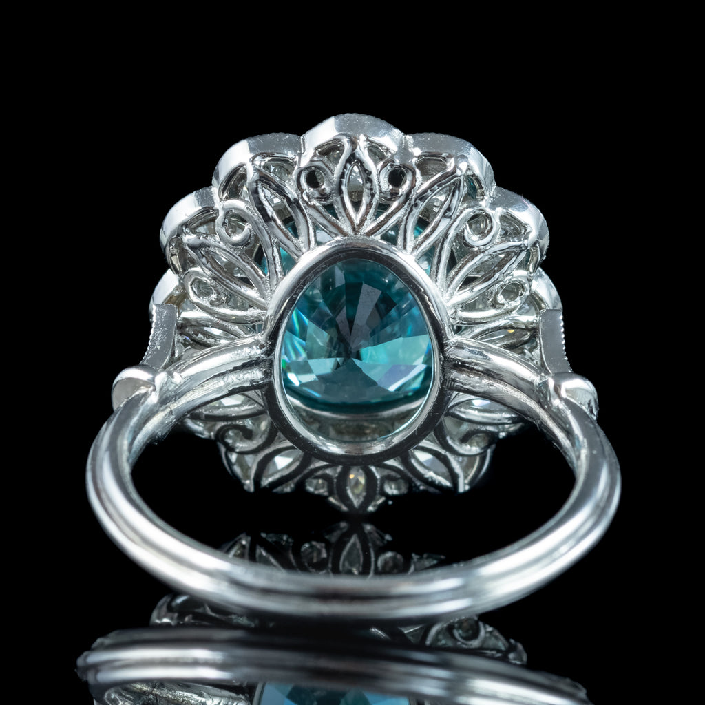 Edwardian Style Zircon Diamond Cluster Ring 6.61ct Blue Zircon