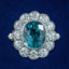 Edwardian Style Zircon Diamond Cluster Ring 6.61ct Blue Zircon