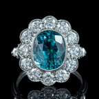 Edwardian Style Zircon Diamond Cluster Ring 6.61ct Blue Zircon