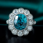 Edwardian Style Zircon Diamond Cluster Ring 6.61ct Blue Zircon