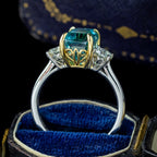Edwardian Style Zircon Diamond Trilogy Ring 5.88ct Blue Zircon 