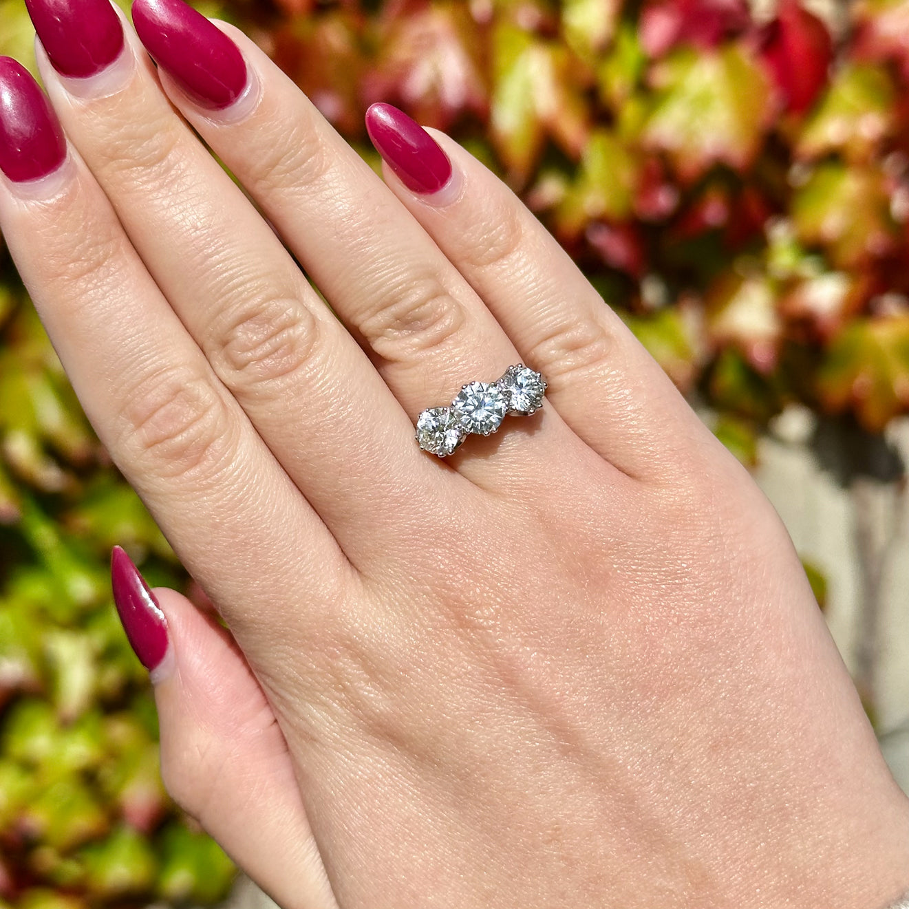 Edwardian Style Diamond Trilogy Ring 2.89ct Diamond With Cert