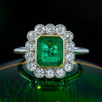 Edwardian Style Emerald Diamond Cluster Ring 2.28ct Emerald