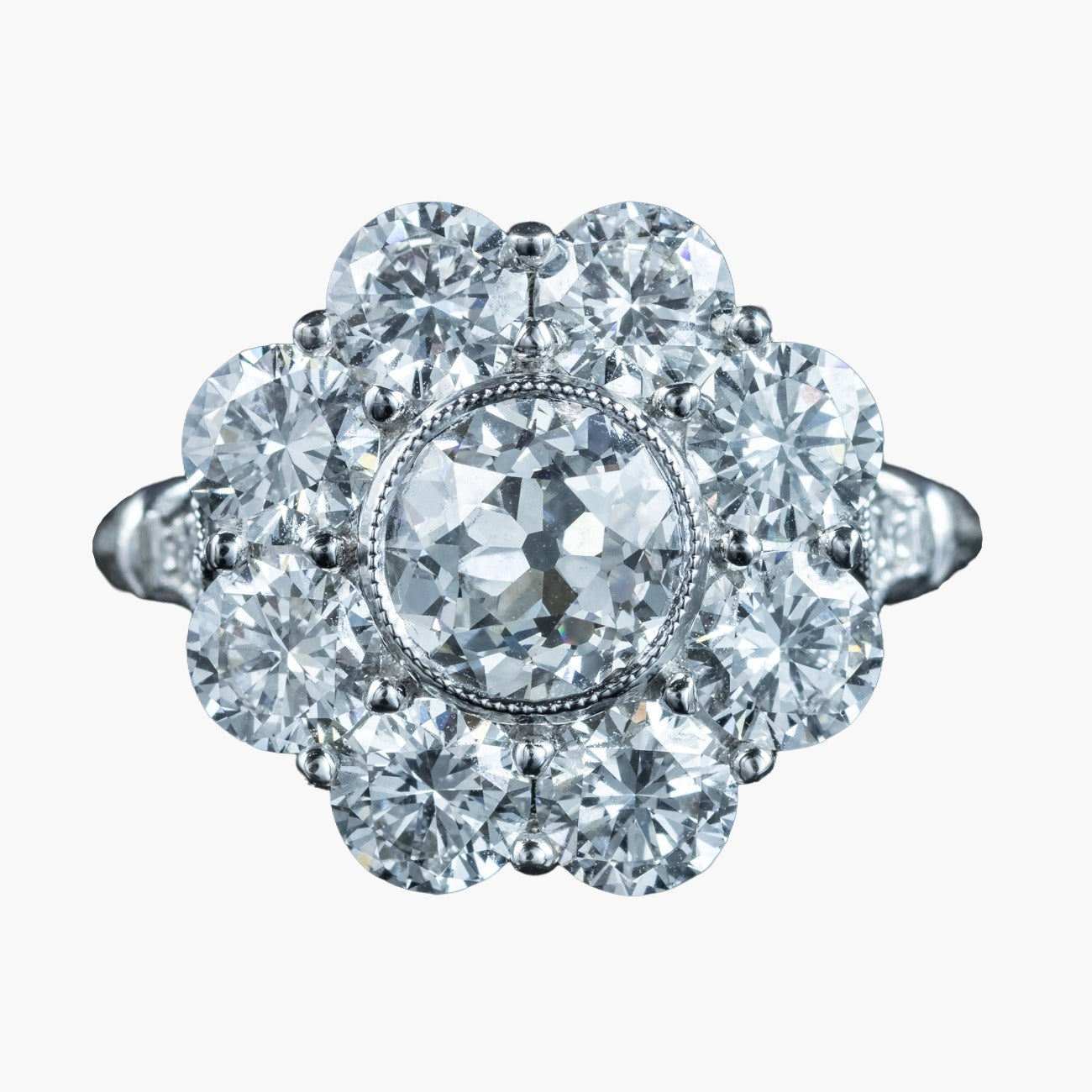 Edwardian Style Lab Grown Diamond Daisy Cluster Ring 3.96ct Total