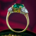 Edwardian Style Lab Grown Emerald Diamond Heart Trilogy Ring With Cert