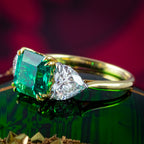Edwardian Style Lab Grown Emerald Diamond Heart Trilogy Ring With Cert