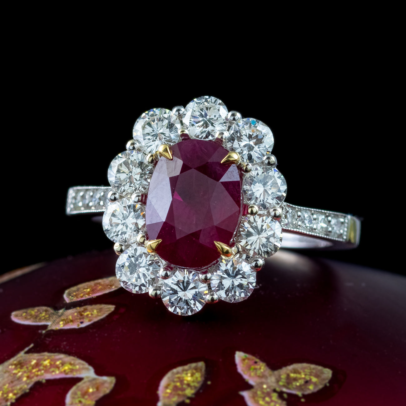 
Edwardian Style Ruby Diamond Daisy Cluster Ring 2.12ct Burmese Ruby
