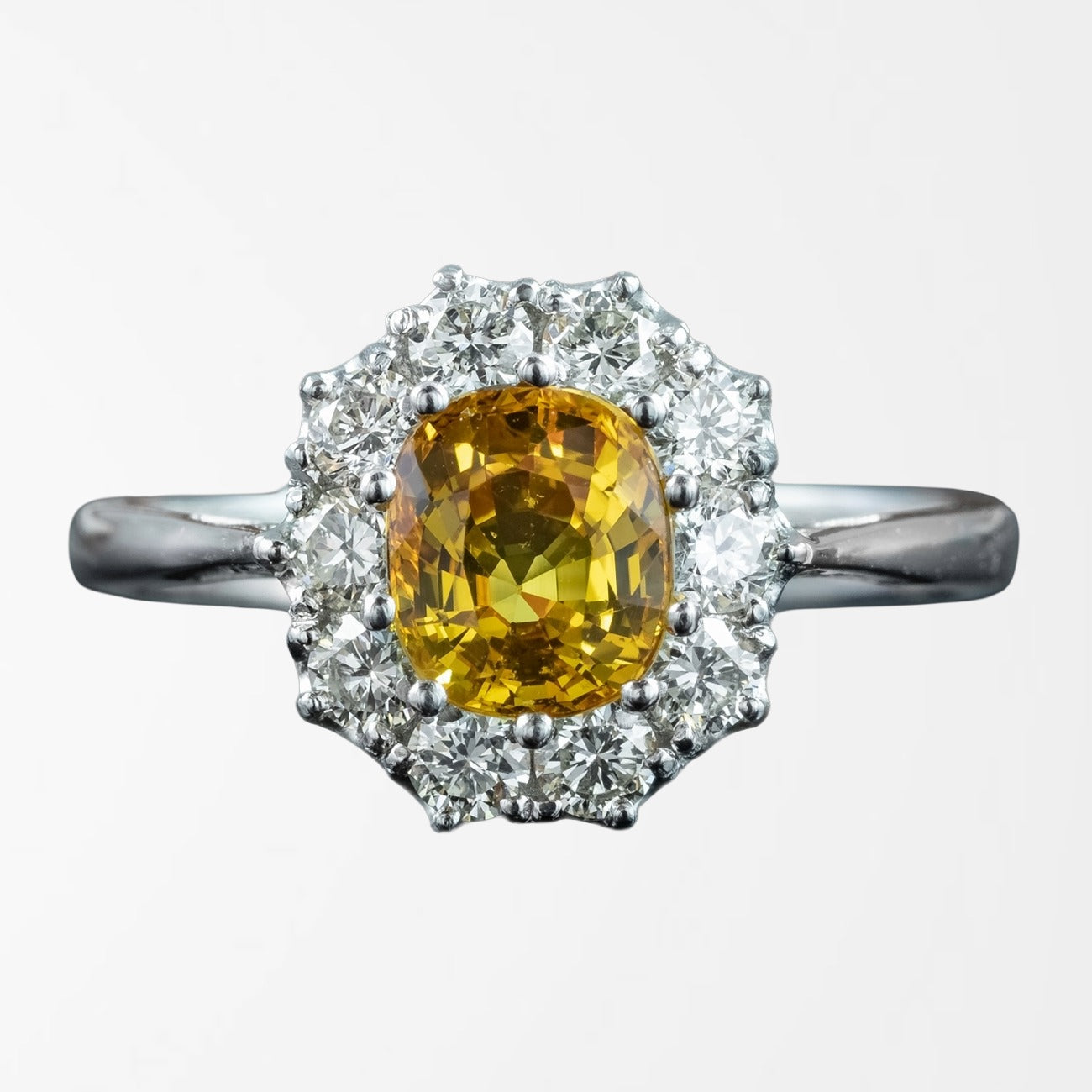 Edwardian Style Yellow Sapphire Diamond Cluster Ring 0.90ct Sapphire Main image
