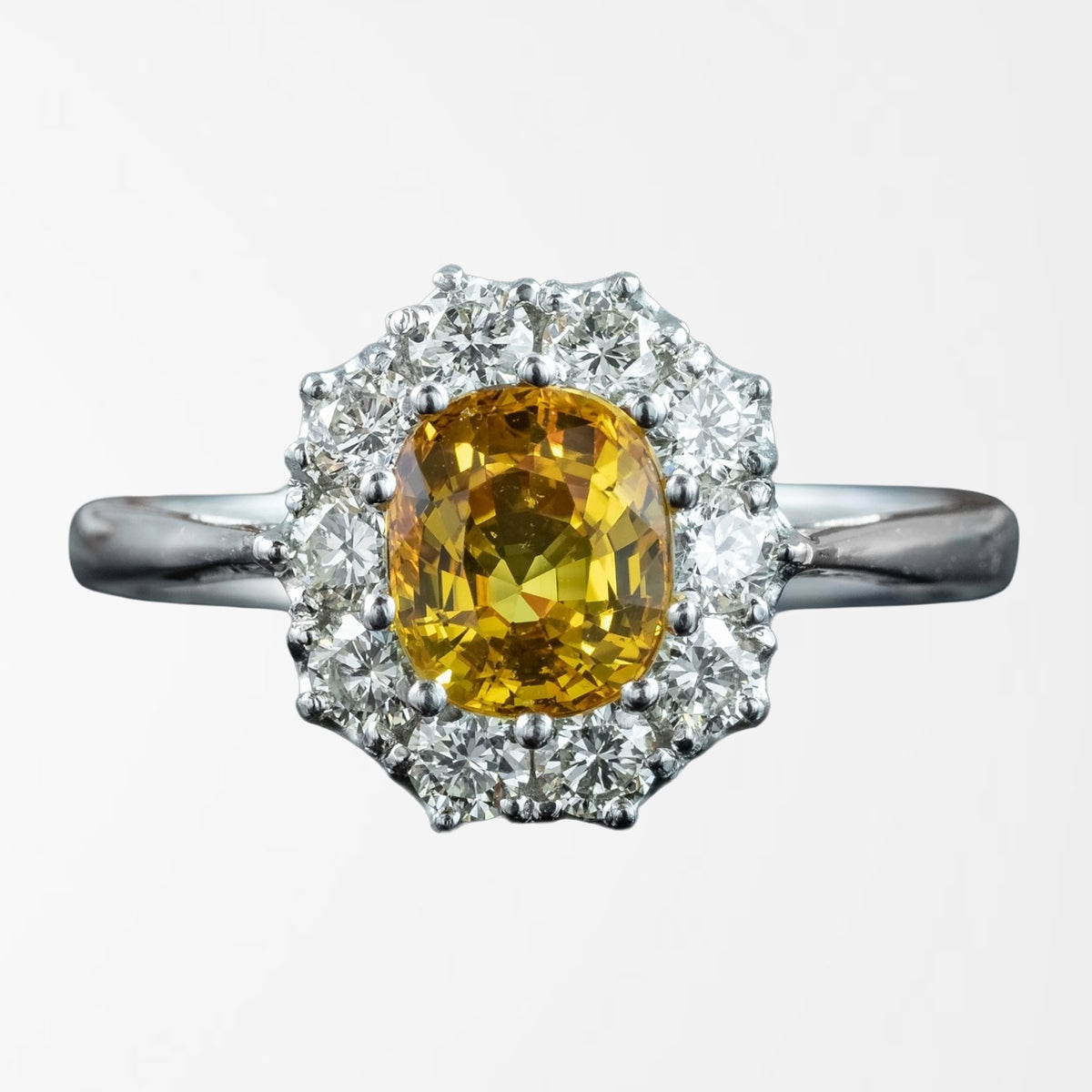 Edwardian Style Yellow Sapphire Diamond Cluster Ring 0.90ct Sapphire