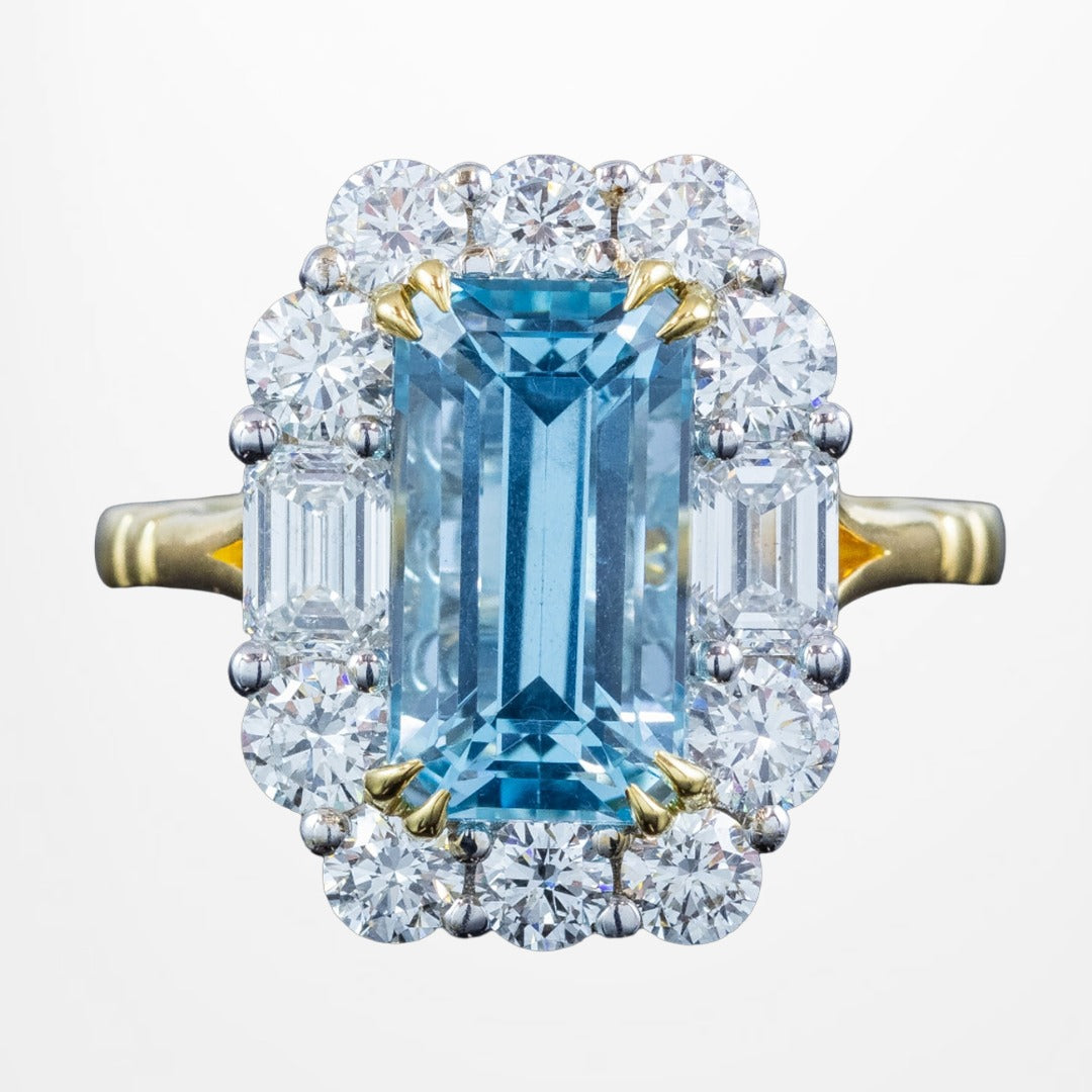 Edwardian Style Aquamarine Diamond Cluster Cocktail Ring 4.10ct Aqua With Cert Main image