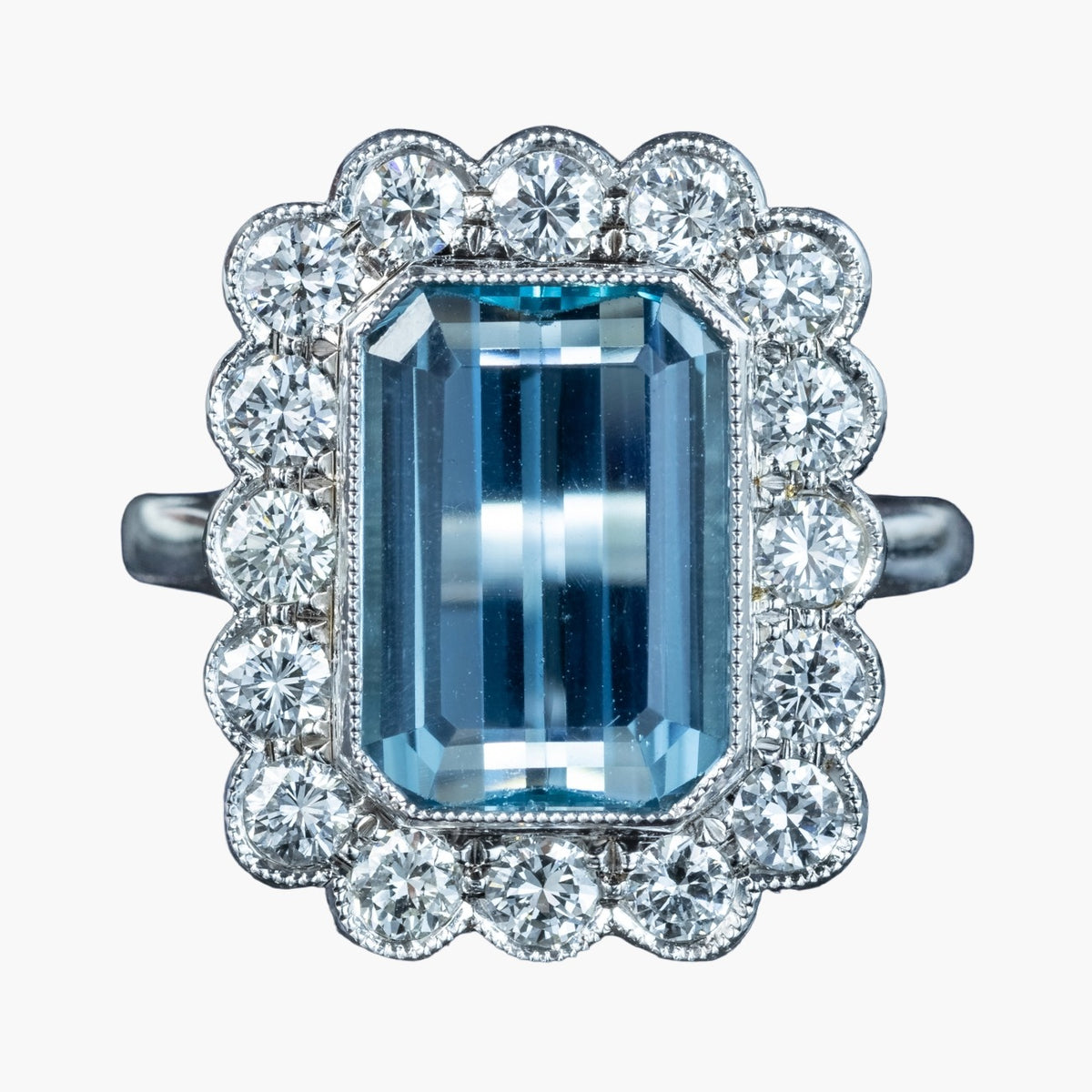 Edwardian Style Aquamarine Diamond Cluster Ring 3.93ct Aqua Main image