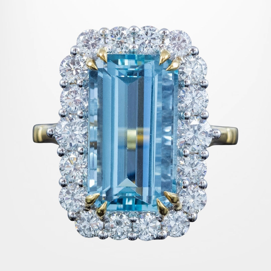 Edwardian Style Aquamarine Diamond Cocktail Cluster Ring 9.05ct Aqua Main image