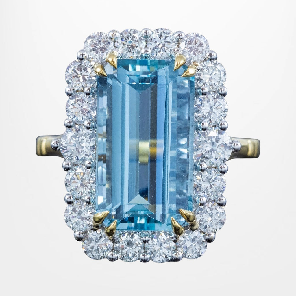 Edwardian Style Aquamarine Diamond Cocktail Cluster Ring 9.05ct Aqua
