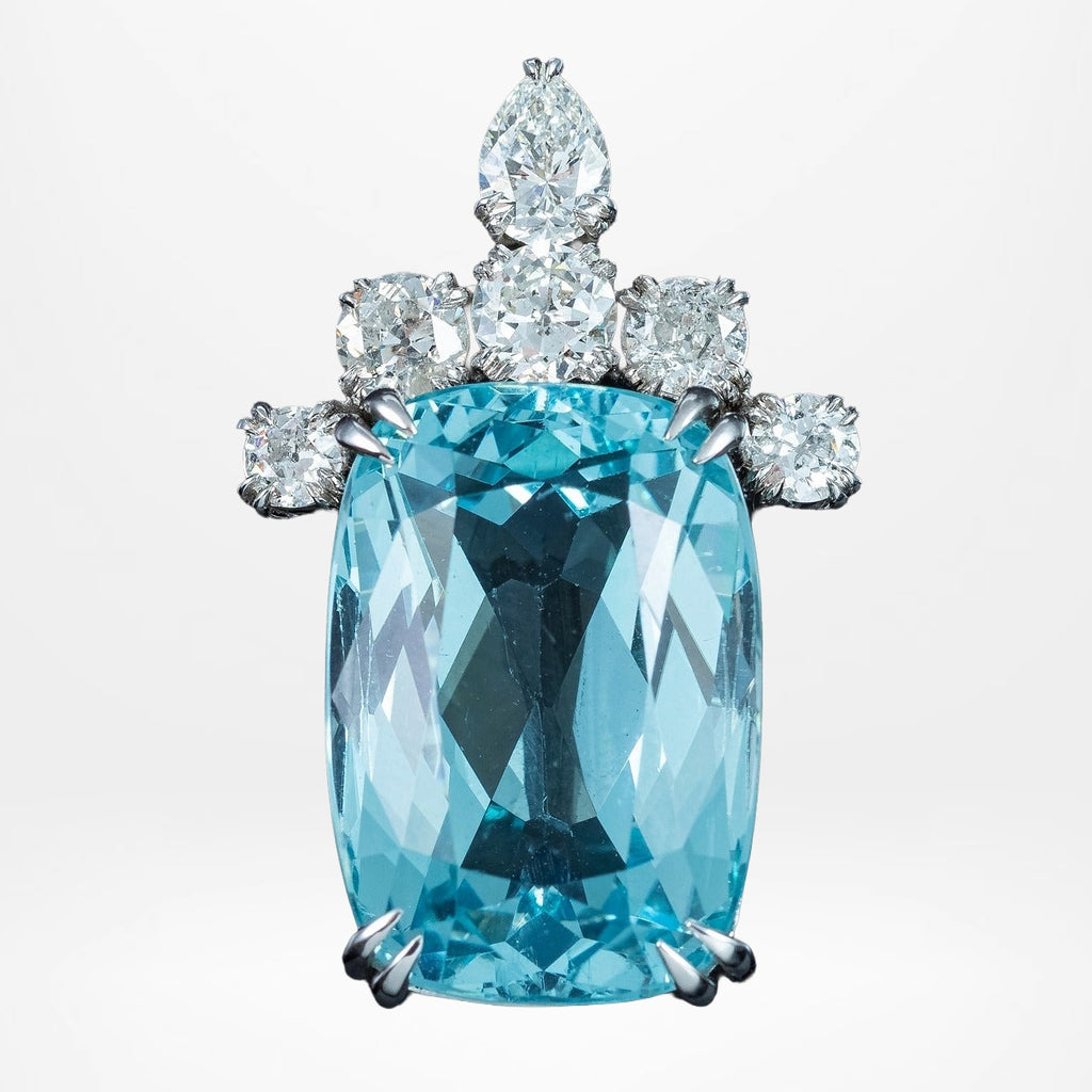 Edwardian Style Aquamarine Diamond Pendant 25.27ct Aqua With Cert