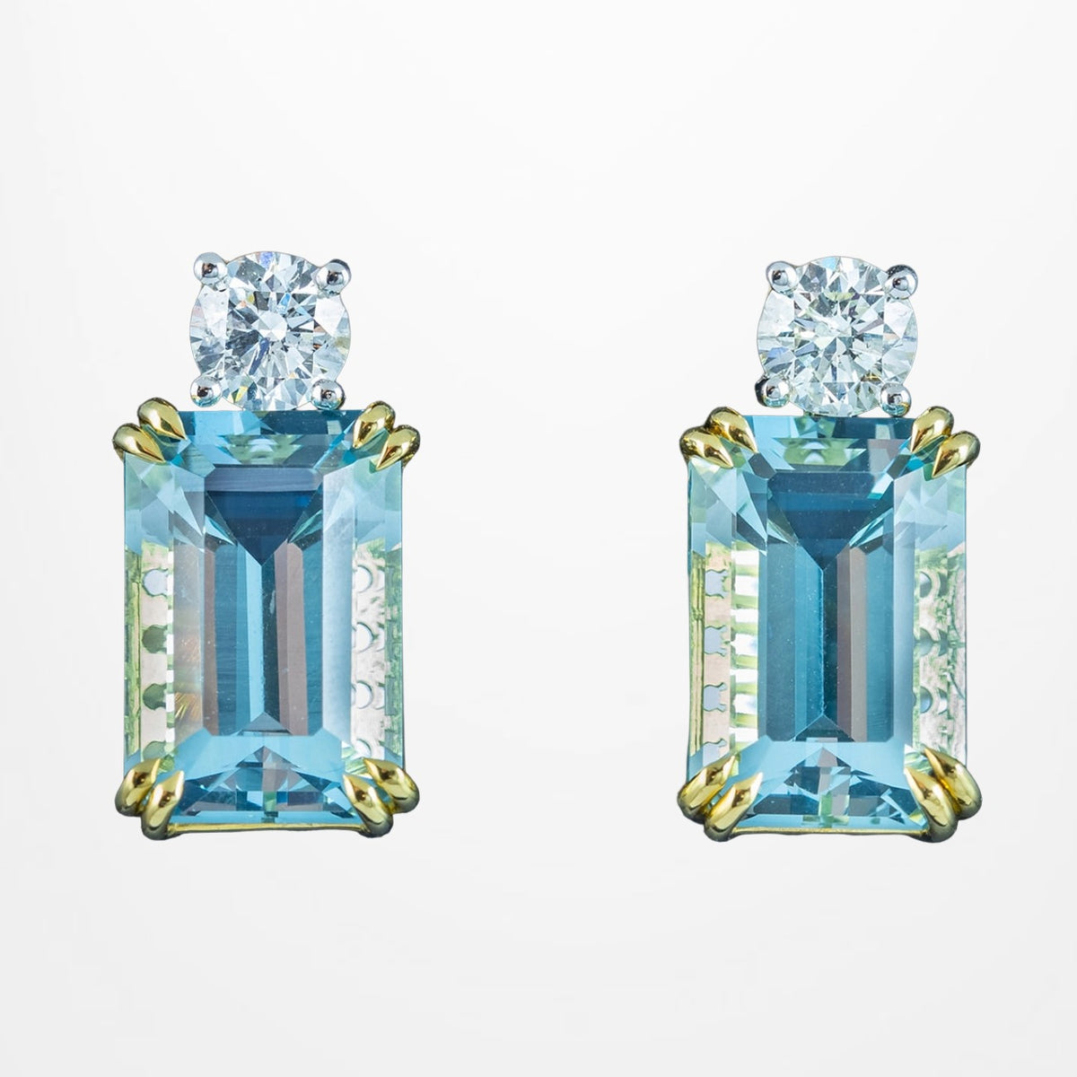 Edwardian Style Aquamarine Diamond Stud Earrings 18ct Gold 17.91ct Aqua Main image