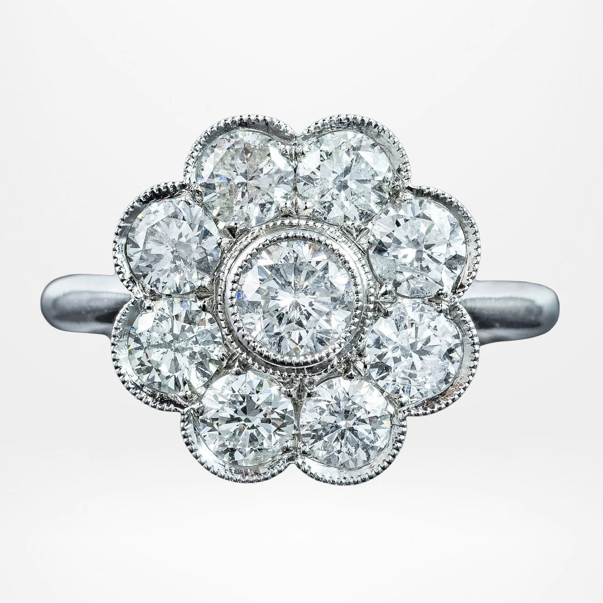 Edwardian Style Diamond Daisy Cluster Ring 2.03ct Total