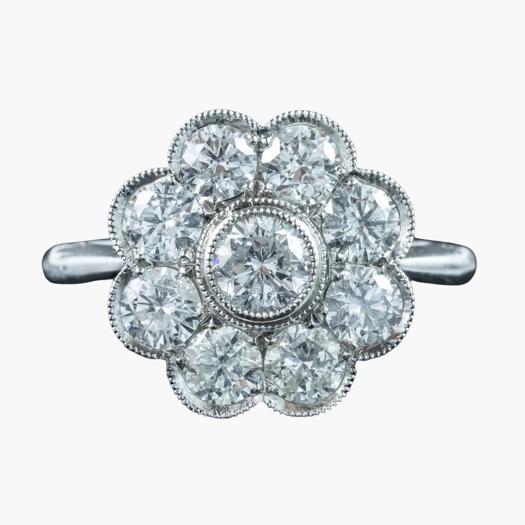 Edwardian Style Diamond Daisy Cluster Ring 2.03ct Total