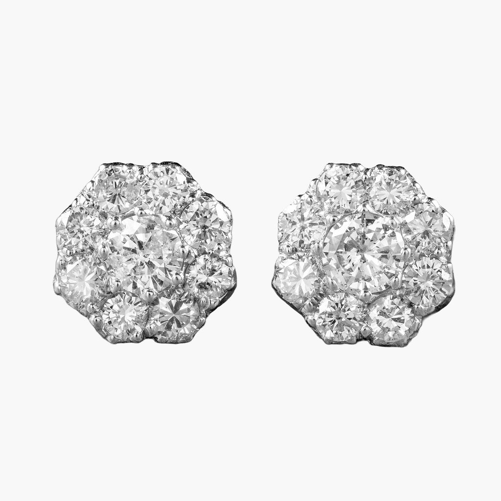 Edwardian Style Diamond Daisy Cluster Stud Earrings 1.68ct Of Diamond
