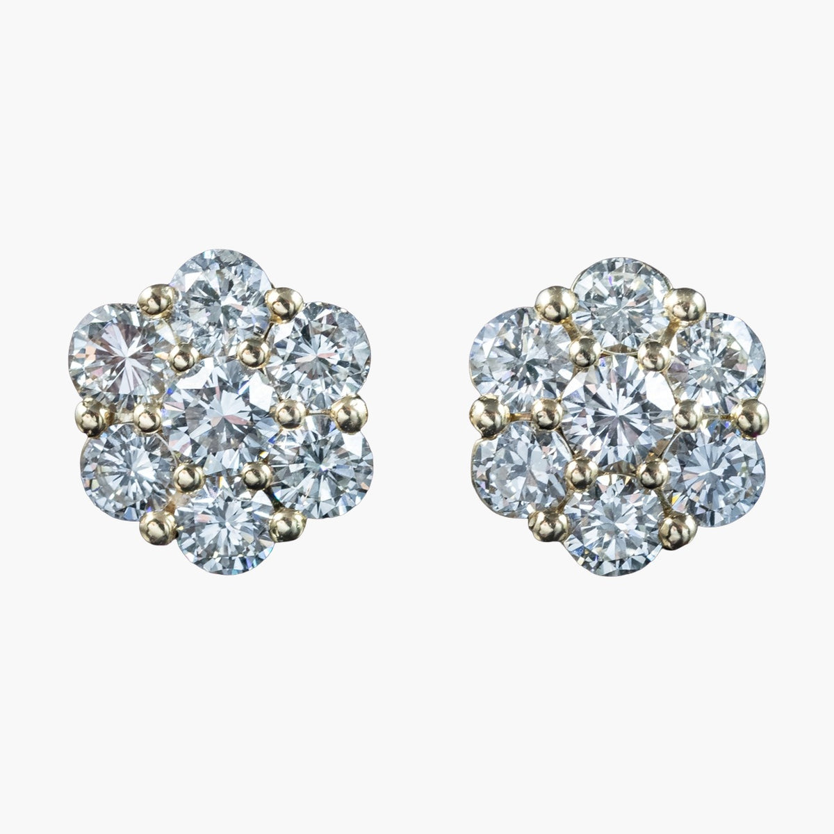 Edwardian Style Diamond Flower Cluster Stud Earrings 2.5ct Total Main image