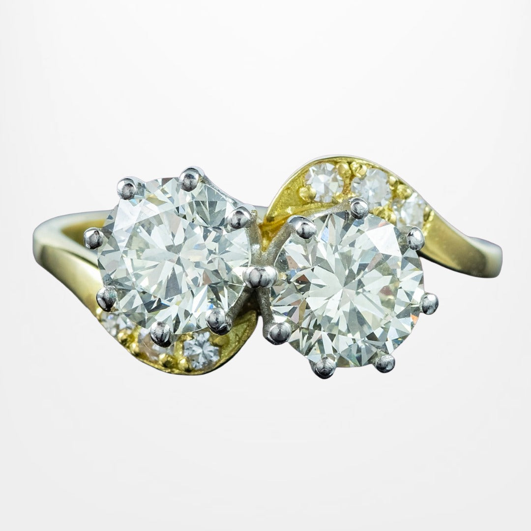 Edwardian Style Diamond Toi Et Moi Twist Ring 2.12ct Total