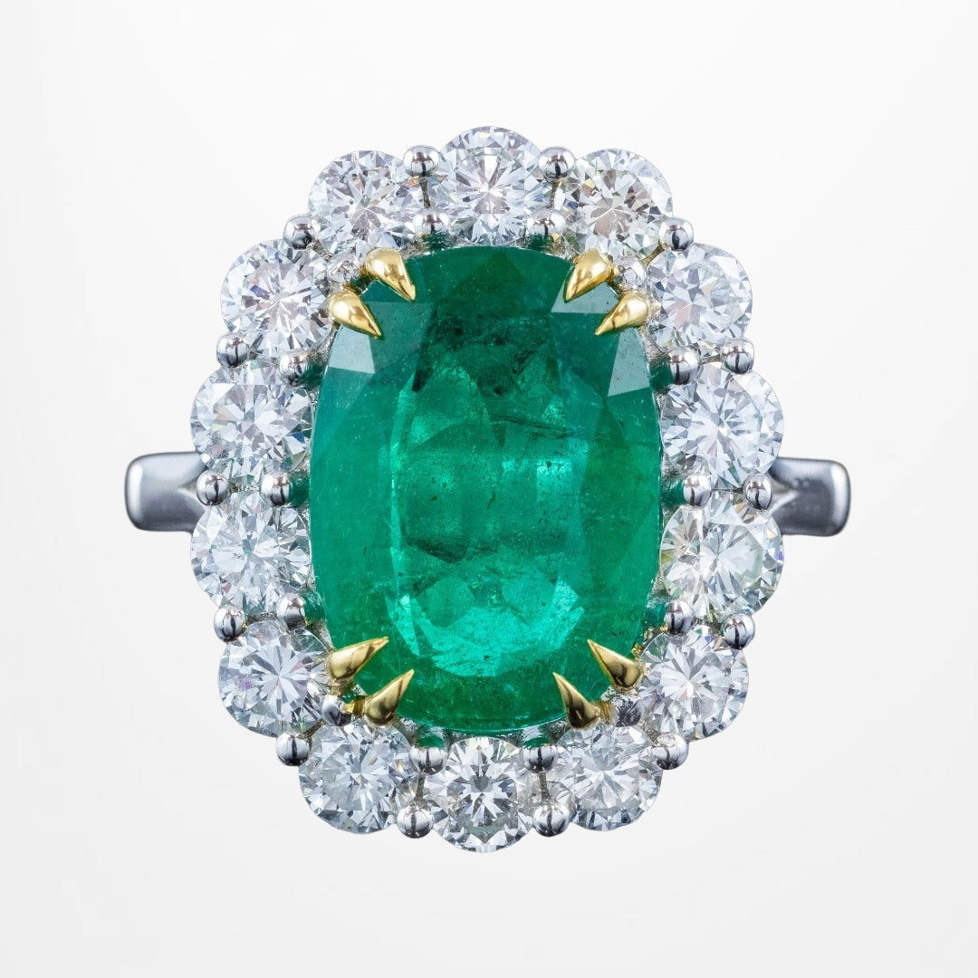 Edwardian Style Emerald Diamond Cluster Cocktail Ring 6.39ct Emerald Main image